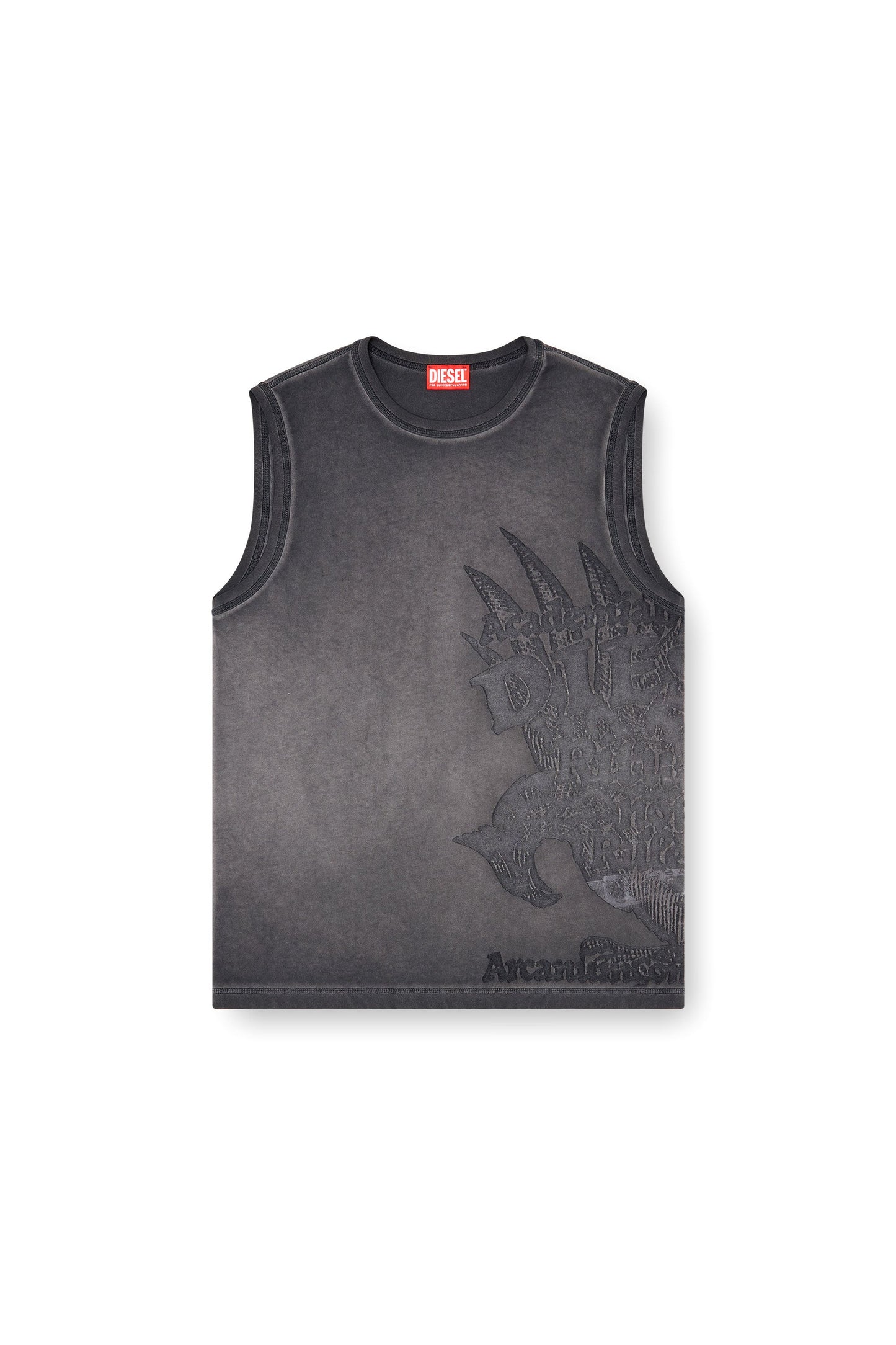 Sleeveless jersey top with embossed graphics