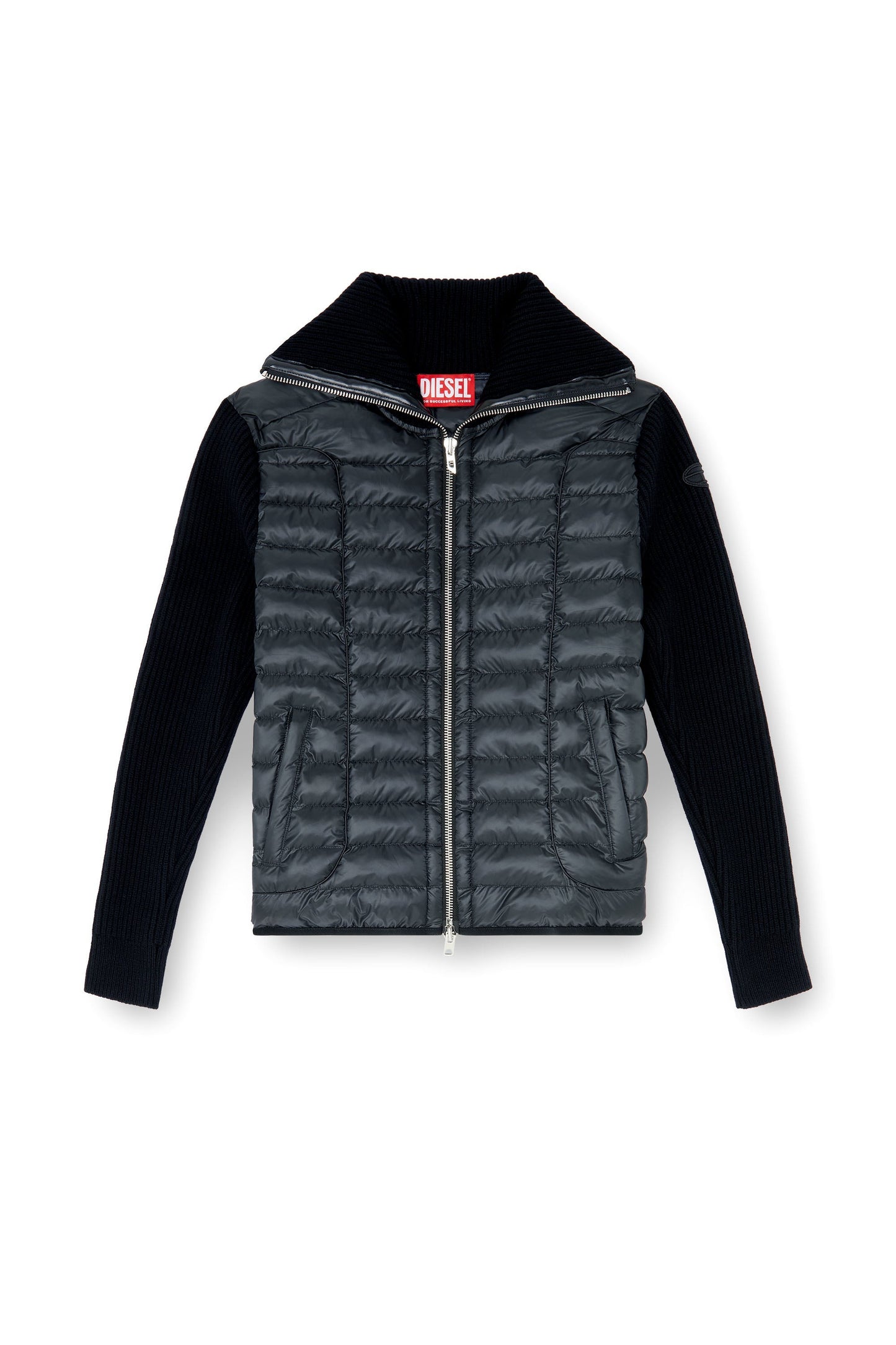 Quilted jacket with ribbed knit sleeves