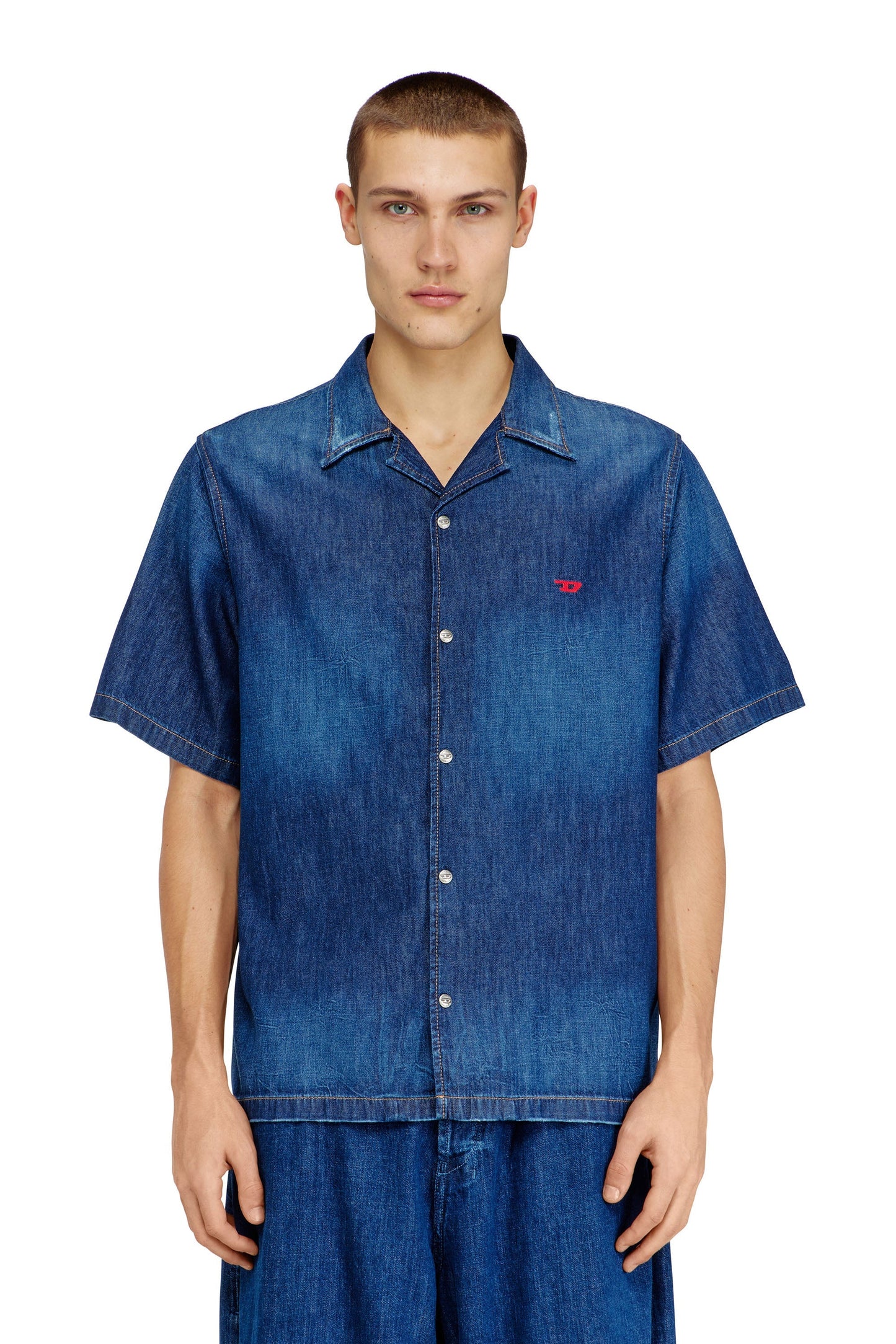 Denim short-sleeve shirt