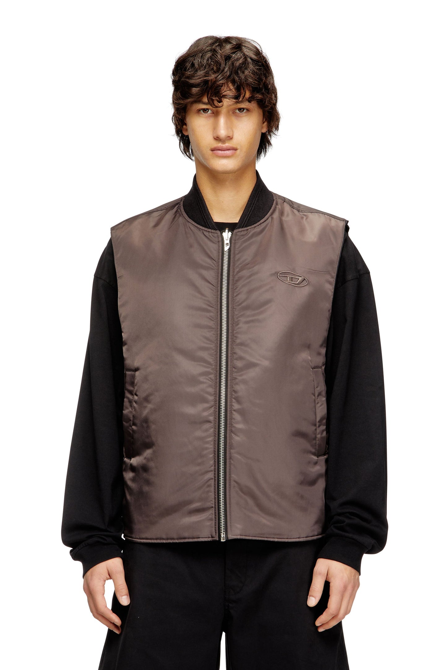Padded satin vest with Oval D embroidery