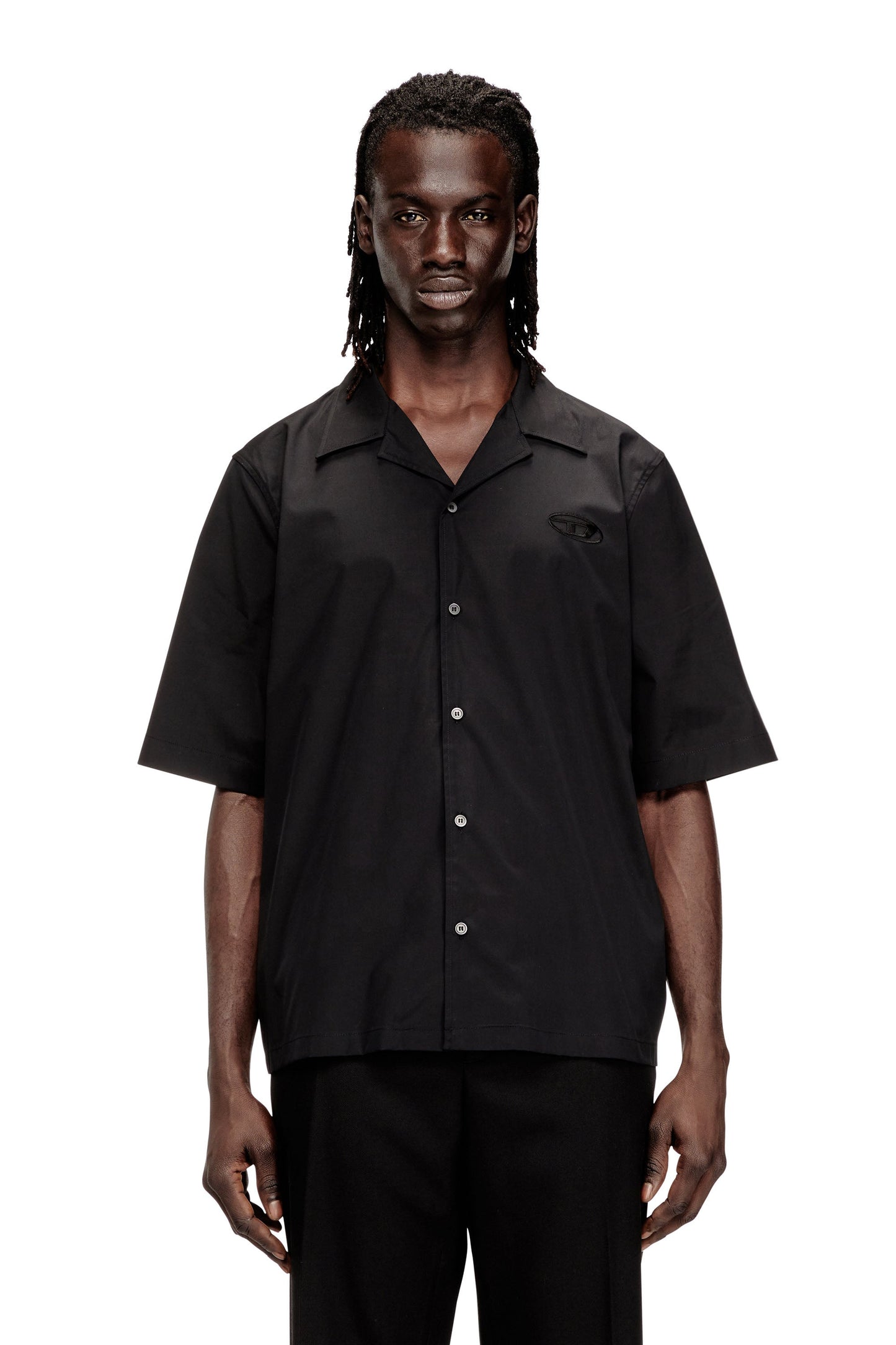 Stretch poplin shirt with Oval D embroidery