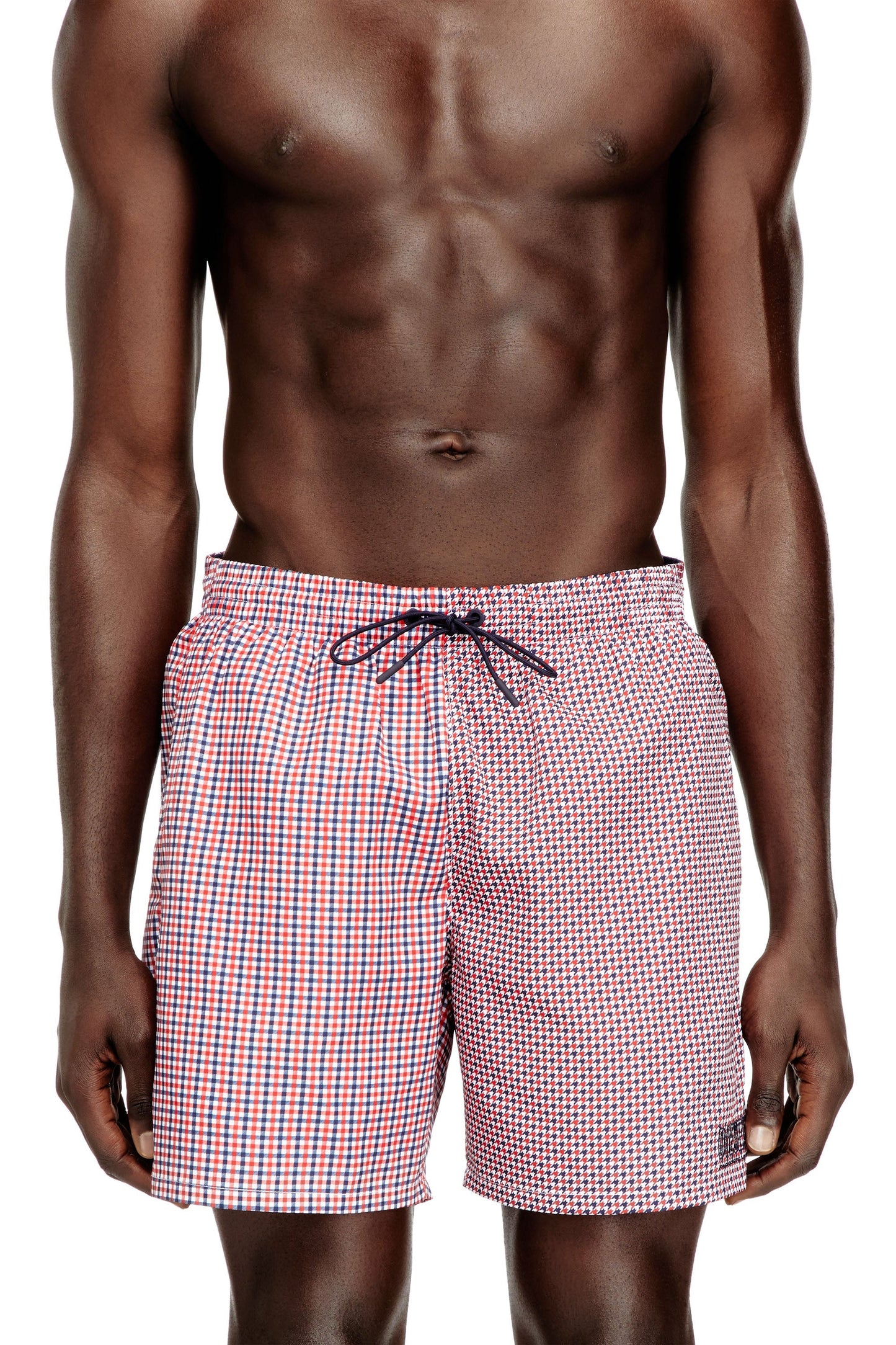 Swim shorts with mixed patterns