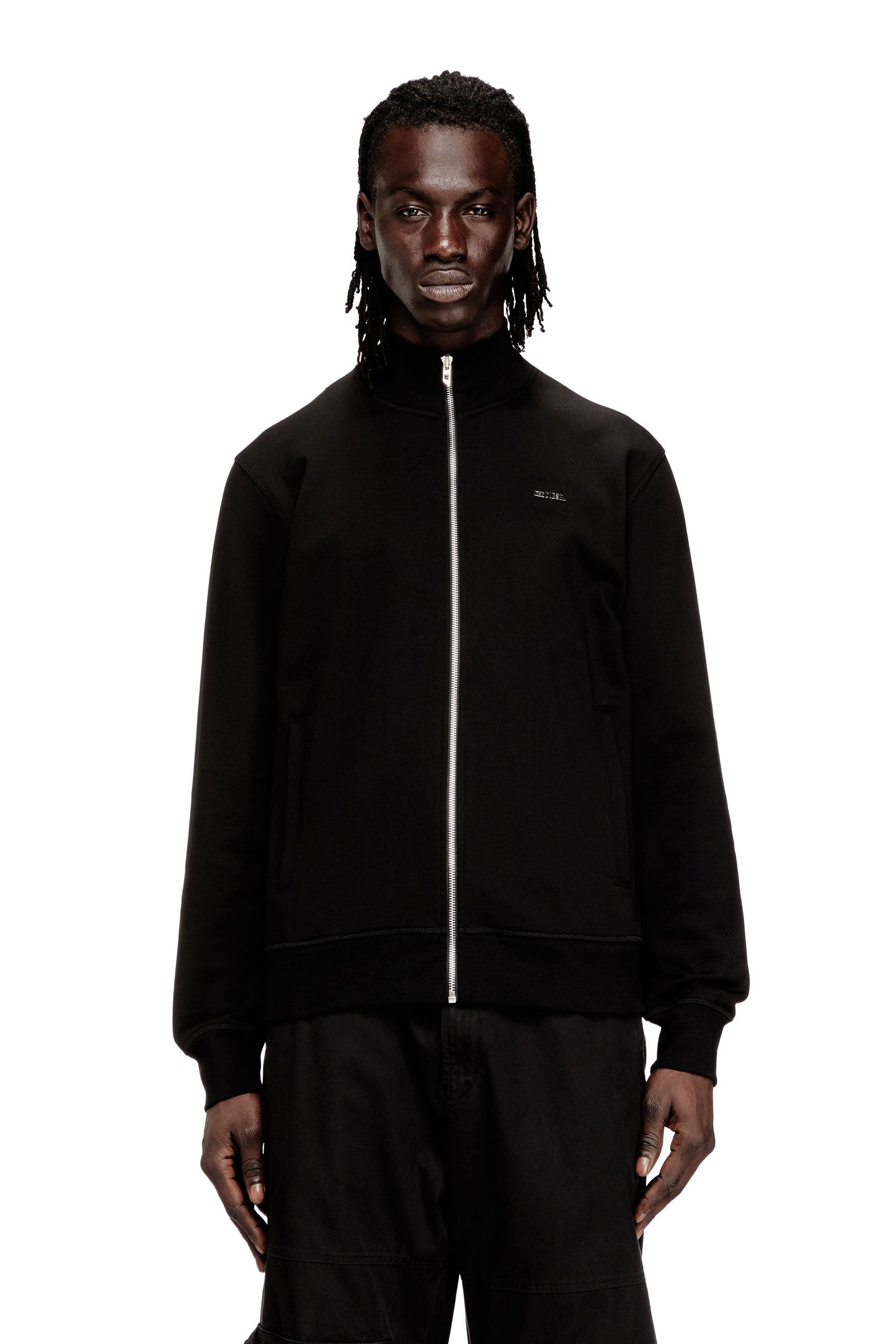 Zipped sweatshirt with metal Diesel plaque