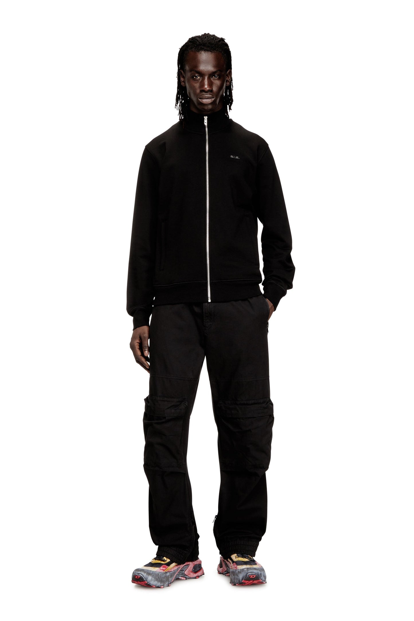 Zipped sweatshirt with metal Diesel plaque