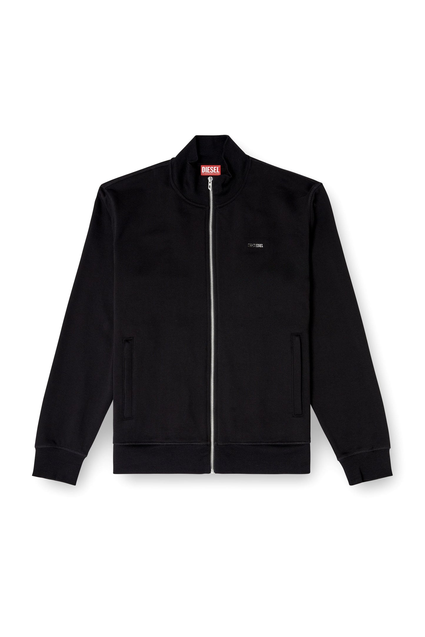 Zipped sweatshirt with metal Diesel plaque