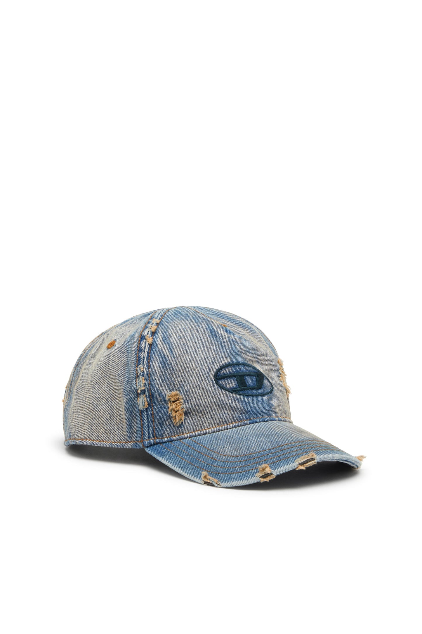 Denim cap with frayed details and embroidered logo
