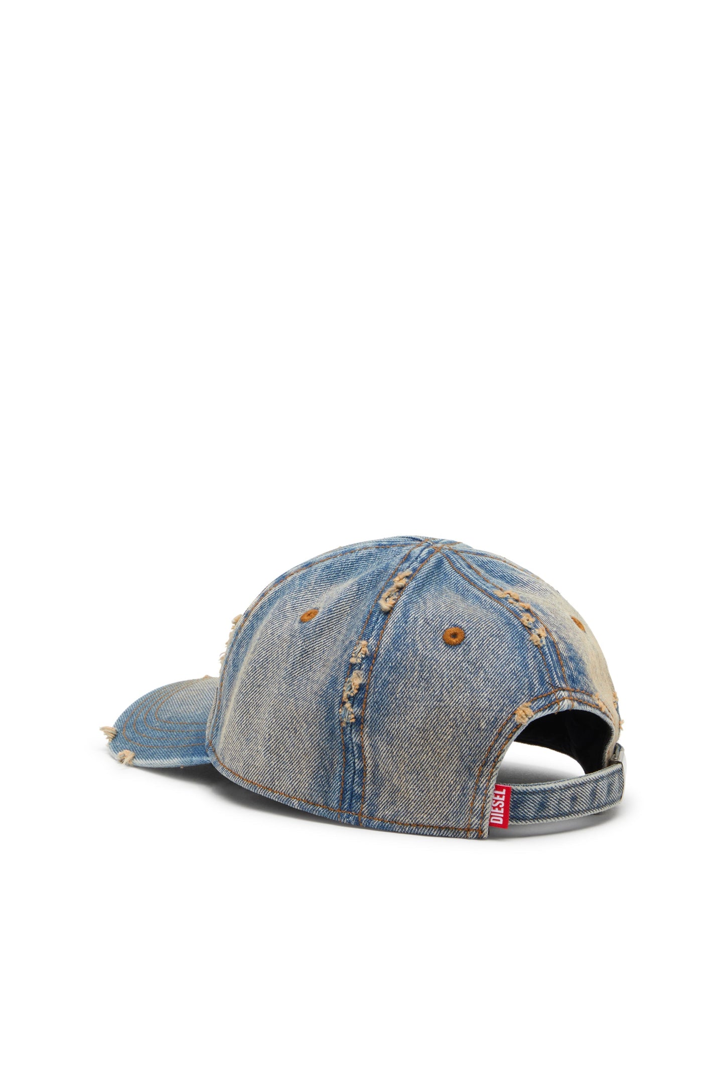 Denim cap with frayed details and embroidered logo