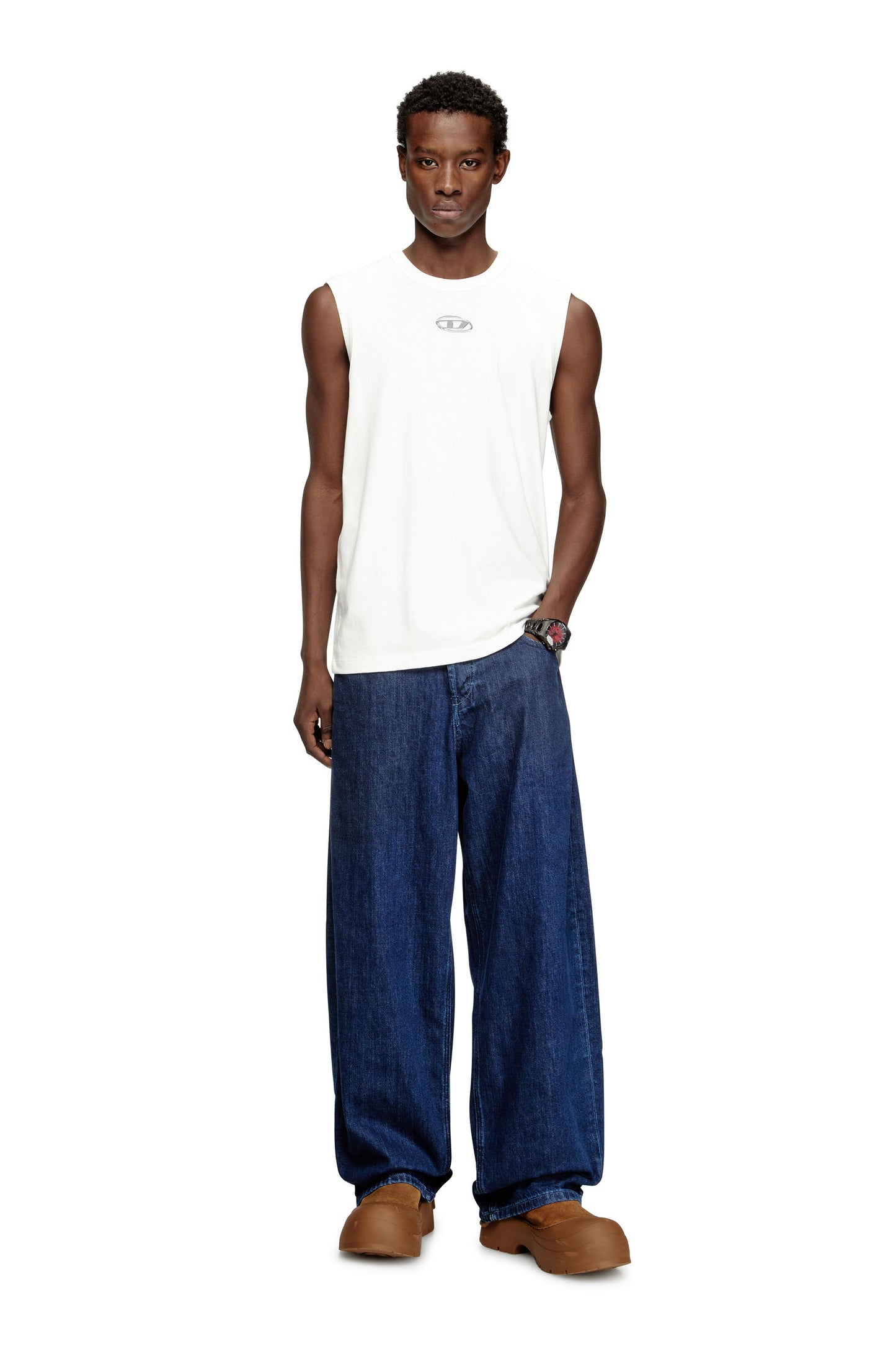 Cotton tank top with metallic Oval D