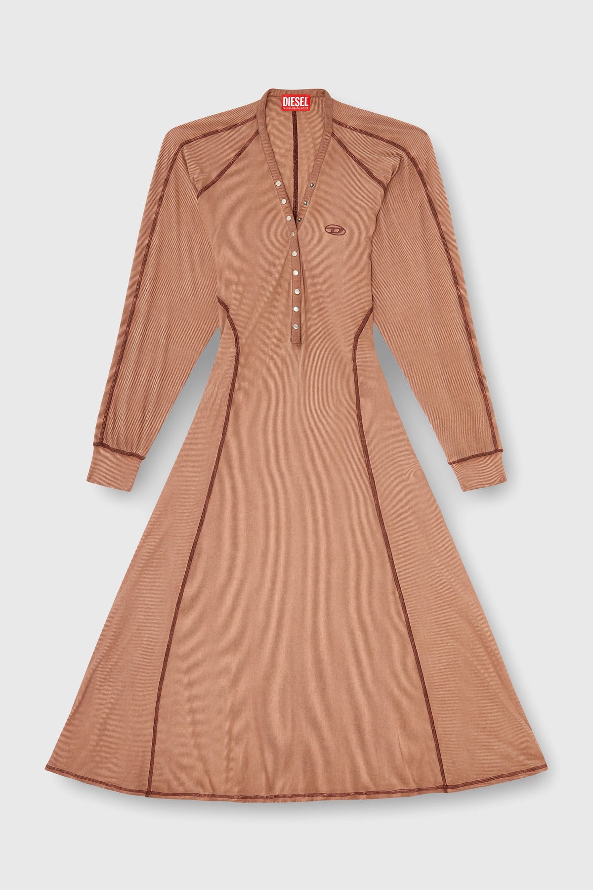 Midi dress in ribbed jersey with batwing sleeves