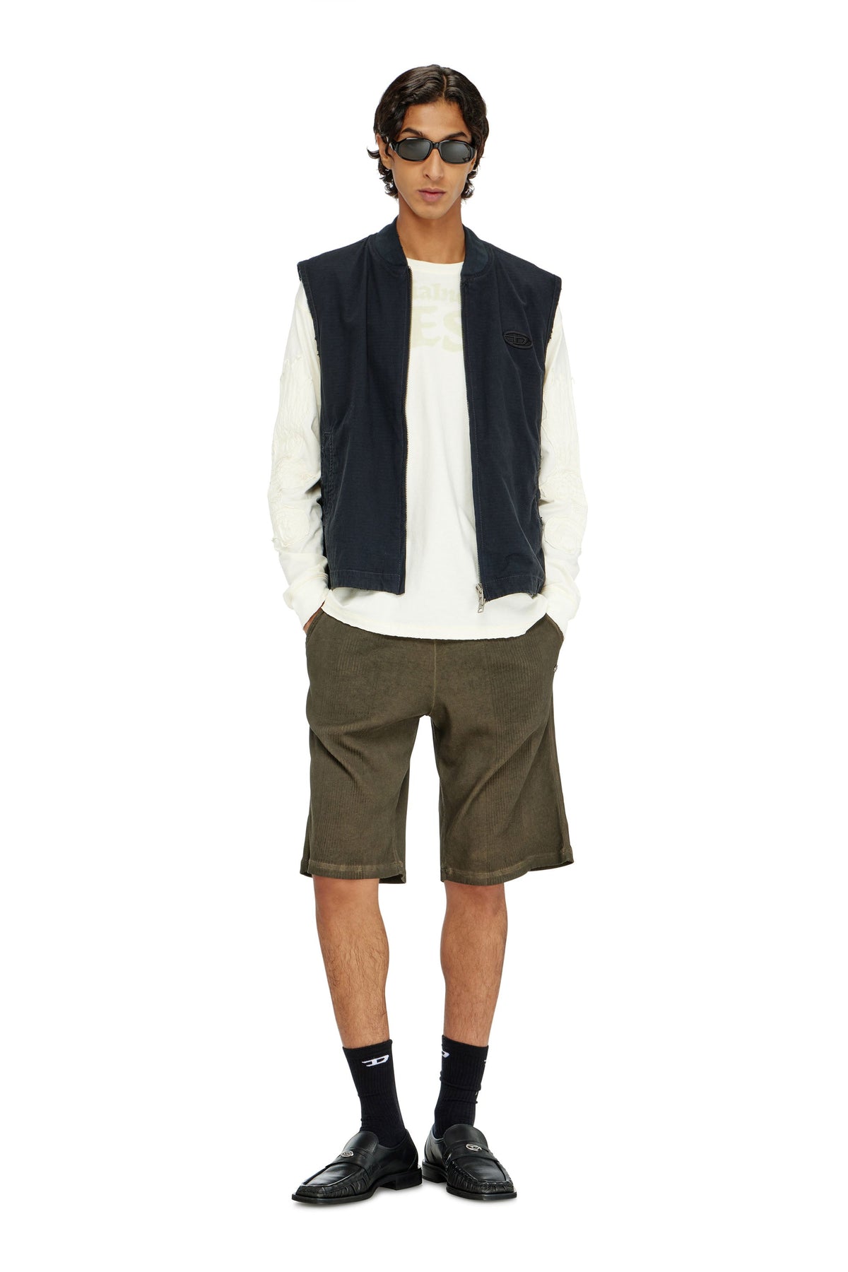 Cotton shorts with jacquard rib insert