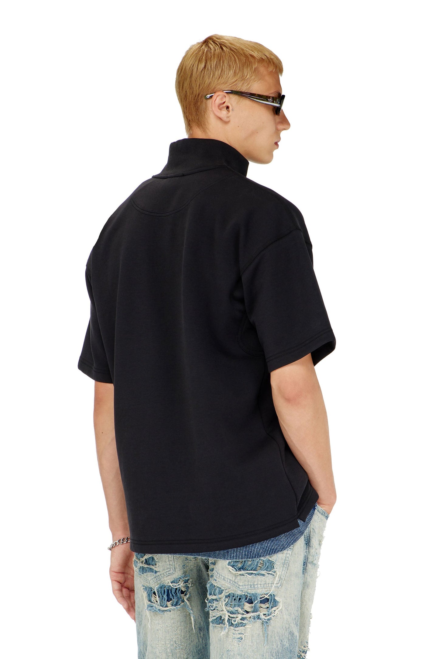 Short-sleeve half-zip sweatshirt in light scuba