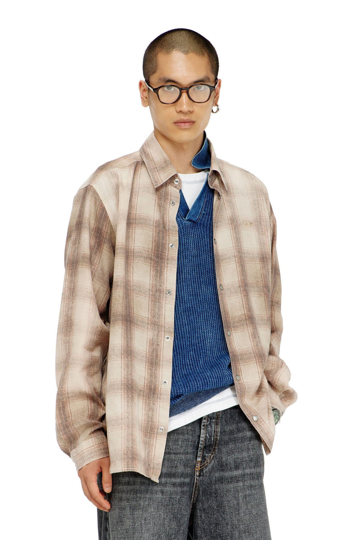 Check shirt in fluid fabric