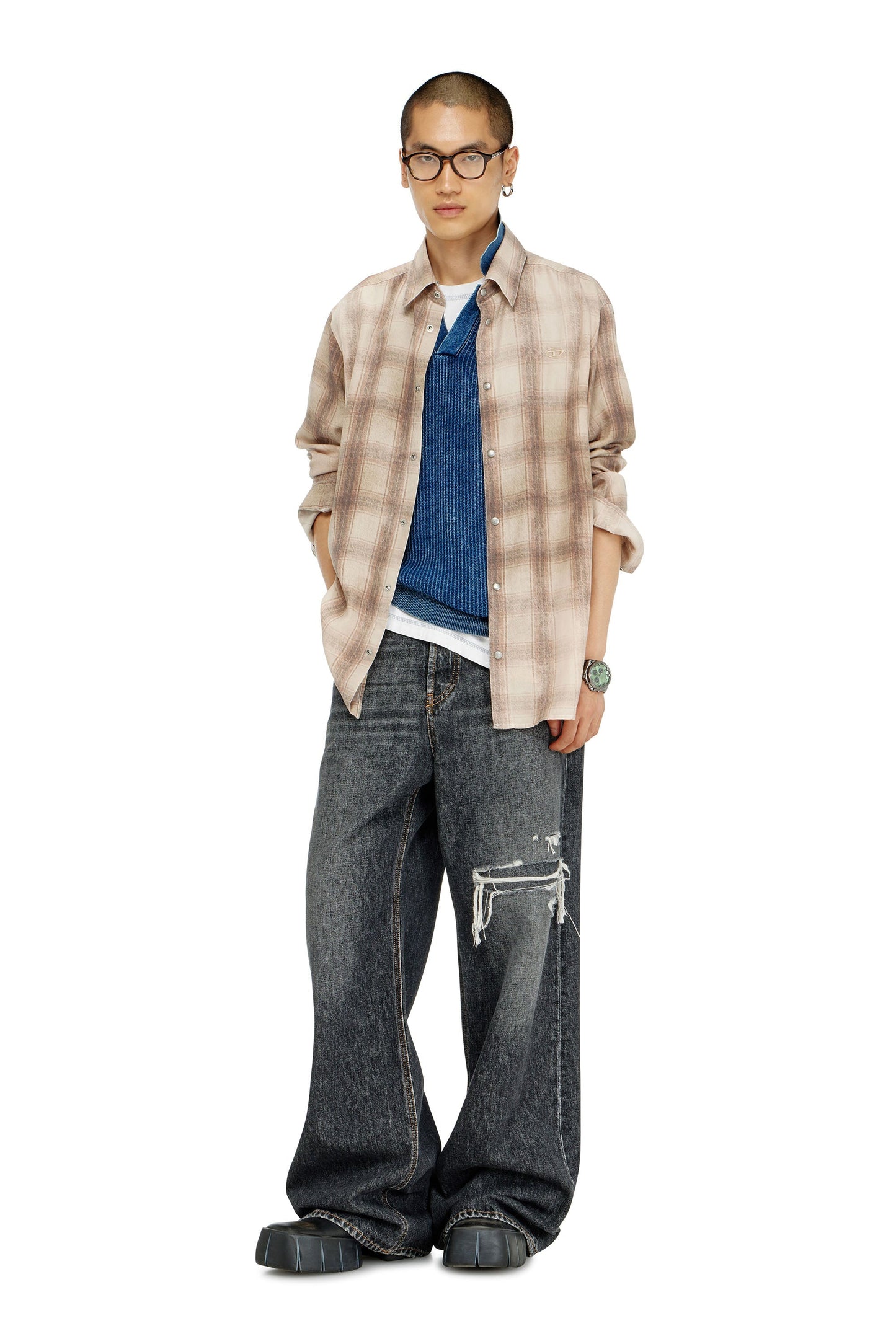 Check shirt in fluid fabric