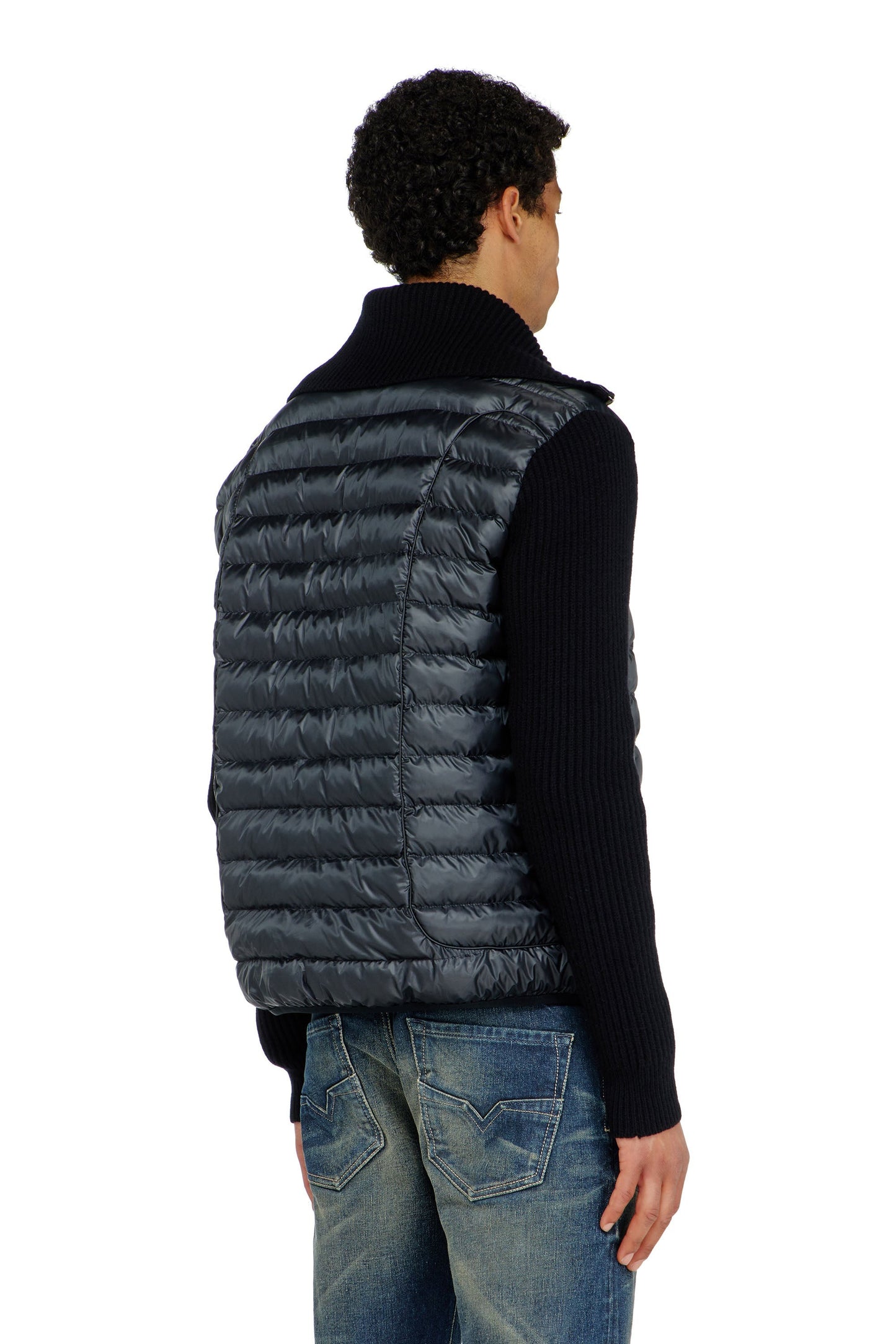 Quilted jacket with ribbed knit sleeves