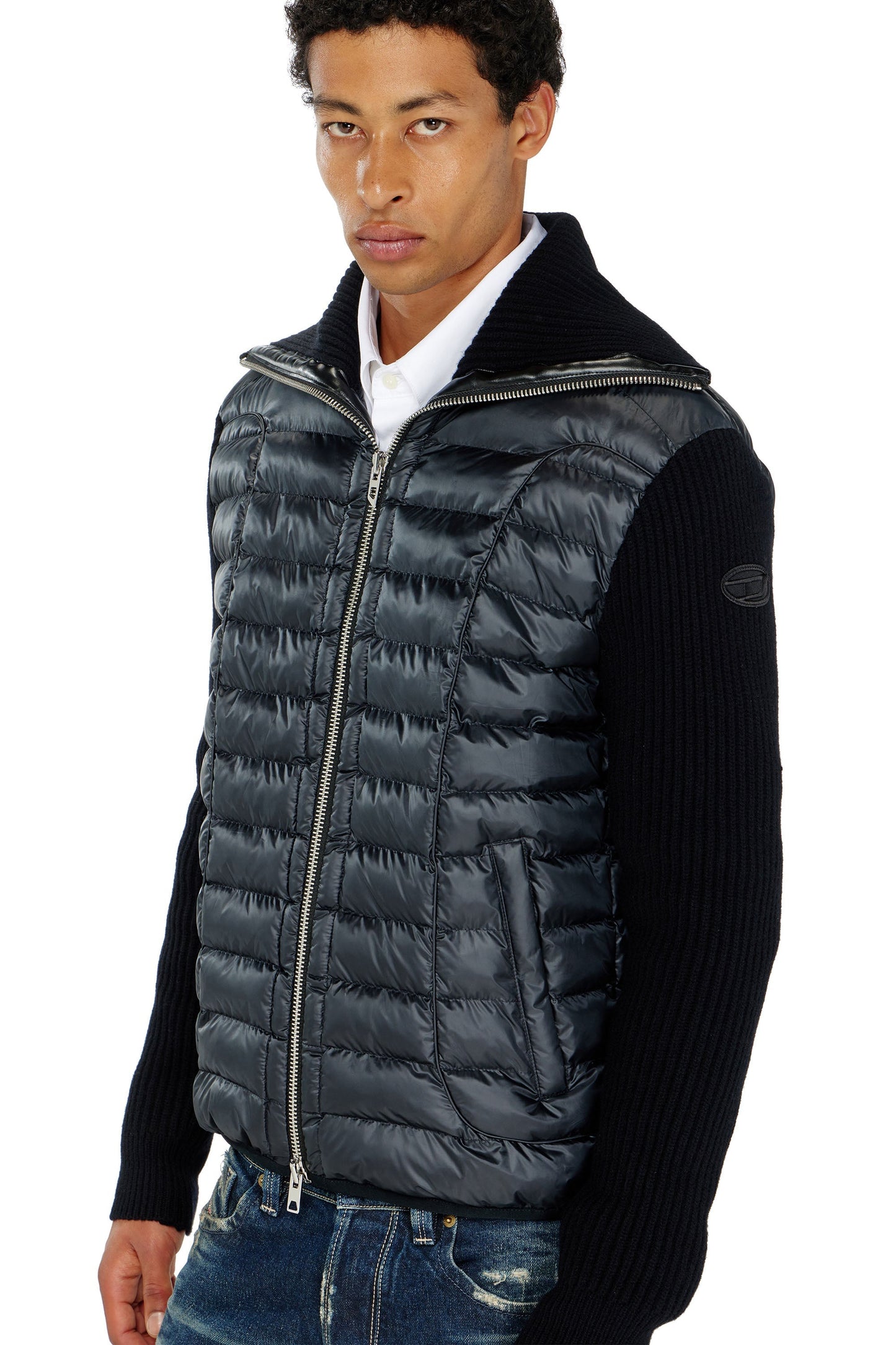 Quilted jacket with ribbed knit sleeves