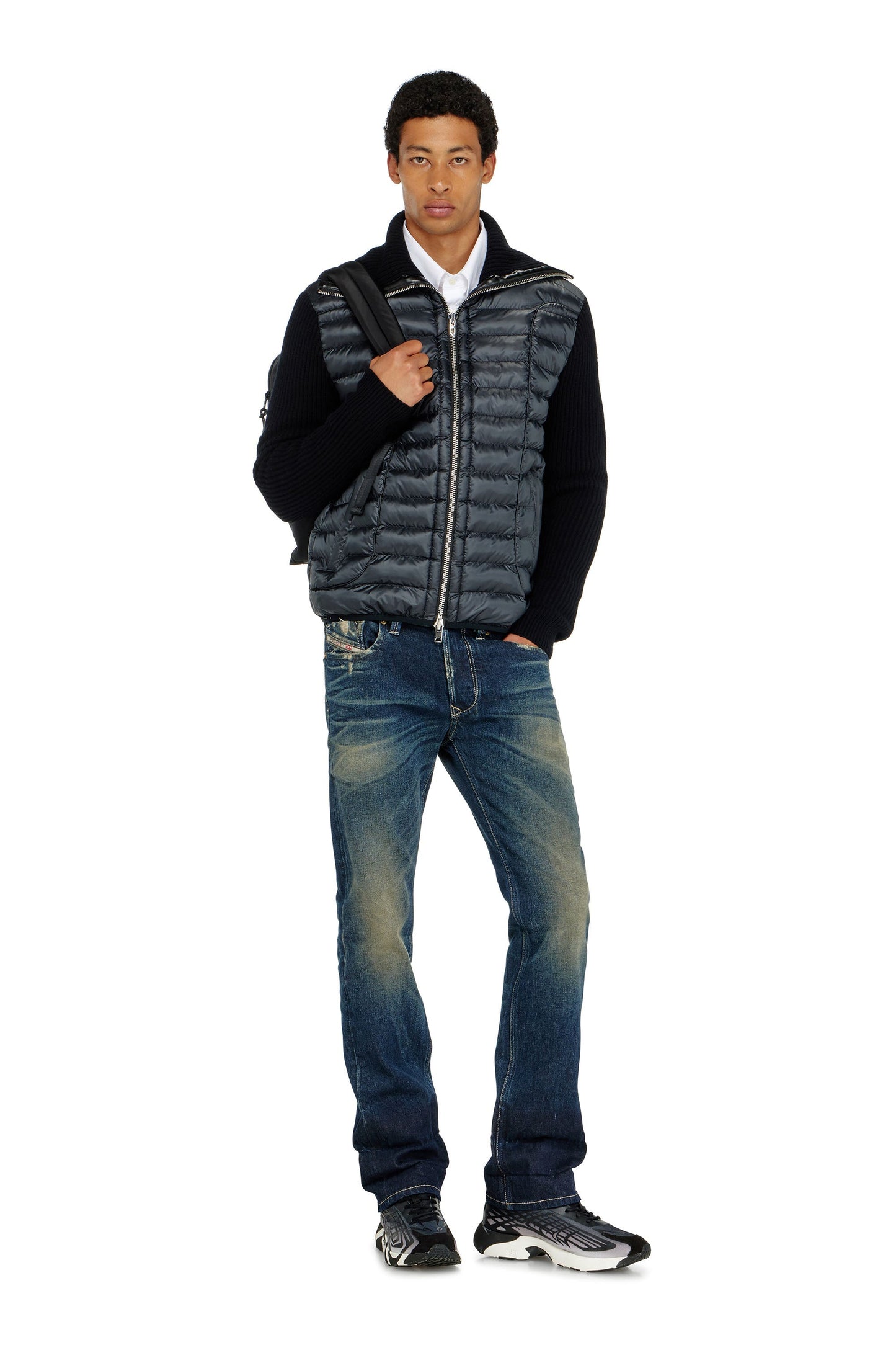 Quilted jacket with ribbed knit sleeves