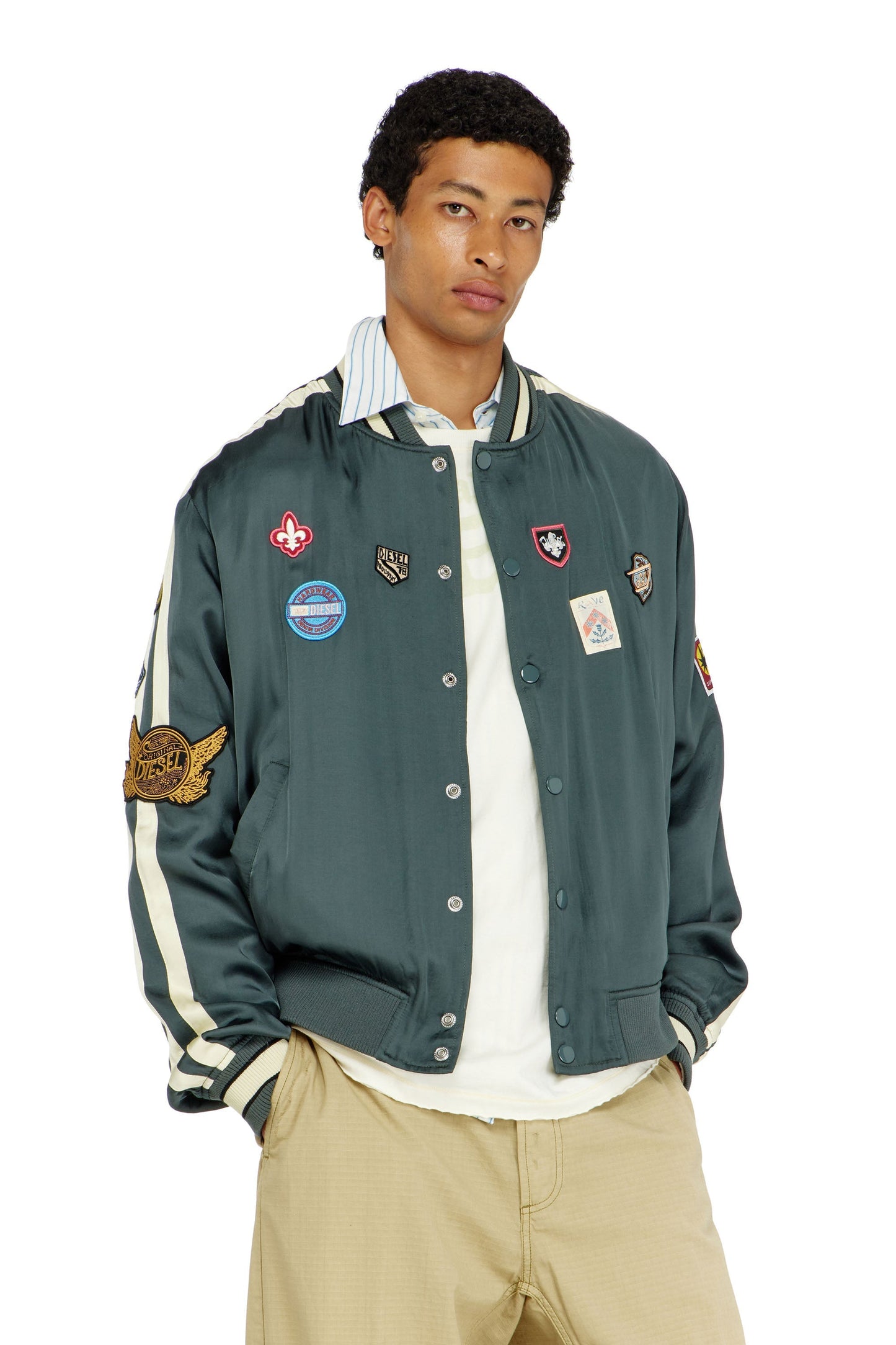 Satin bomber jacket with patches