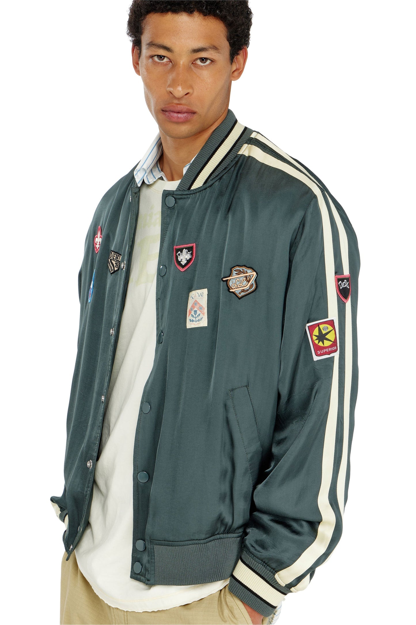 Satin bomber jacket with patches