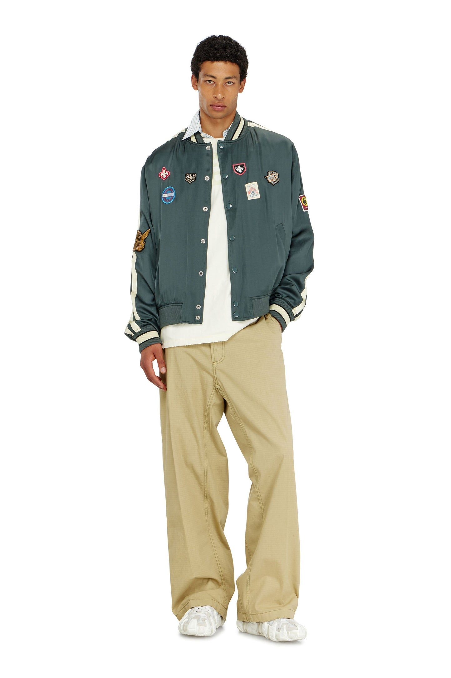 Satin bomber jacket with patches