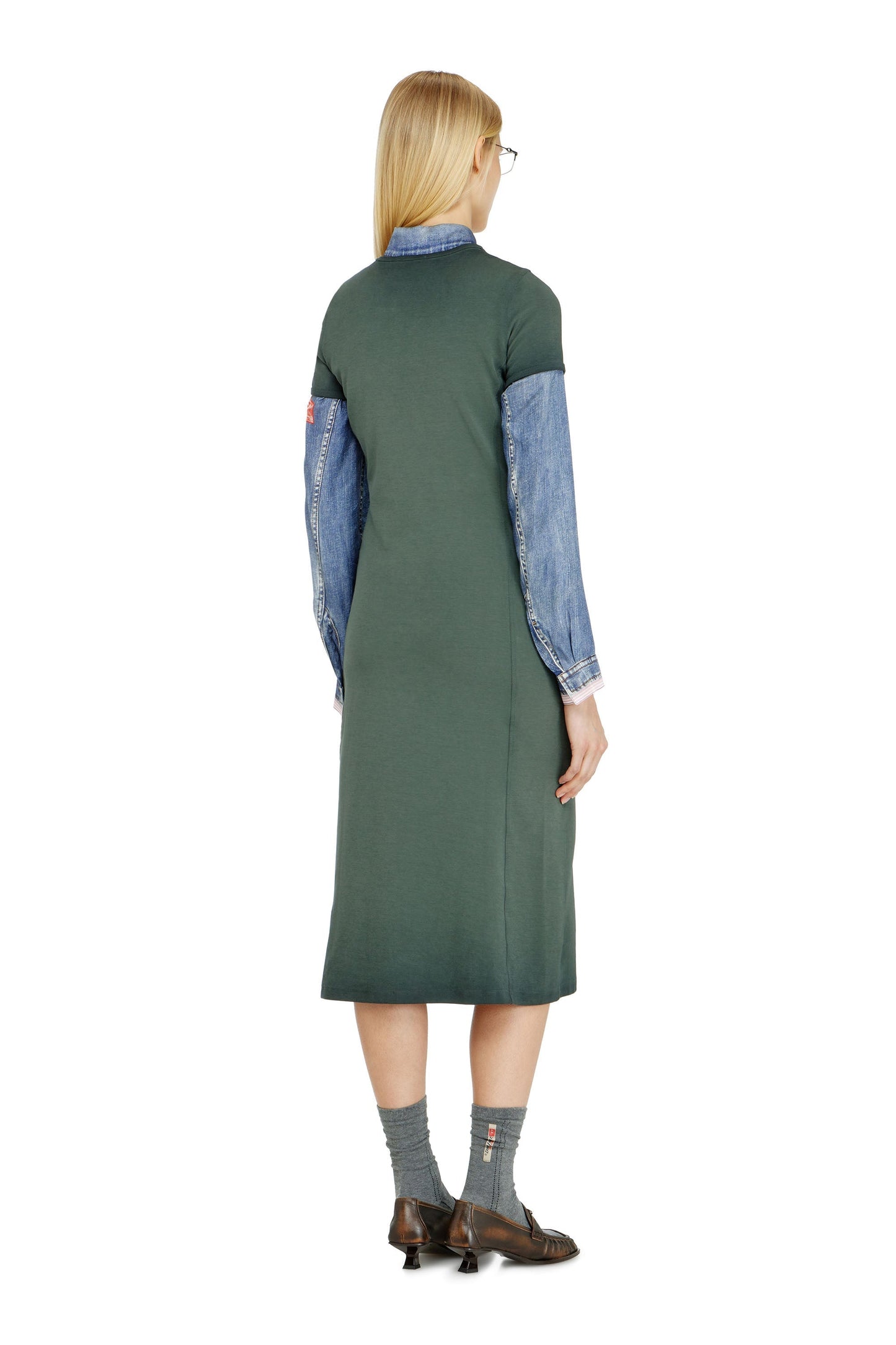 Midi dress in stretch interlock with patches