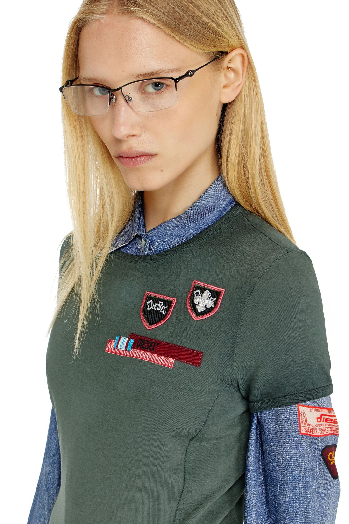 Midi dress in stretch interlock with patches