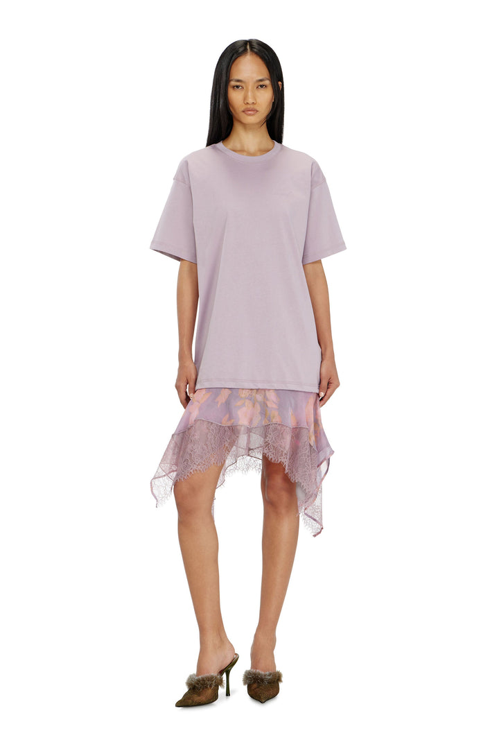 T-shirt dress with chiffon and lace skirt — Pink/Violet