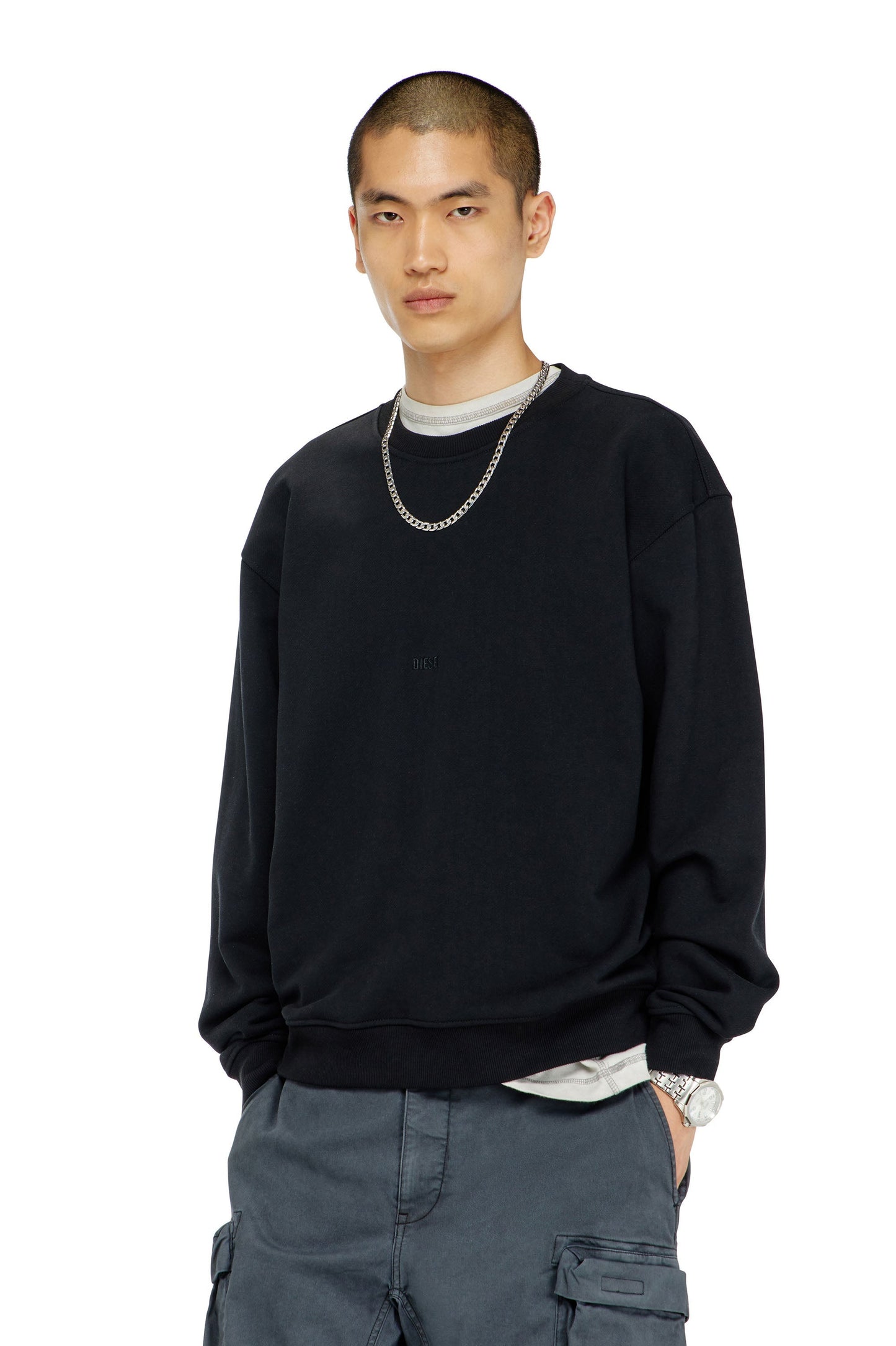 Cotton sweatshirt with micro logo embroidery