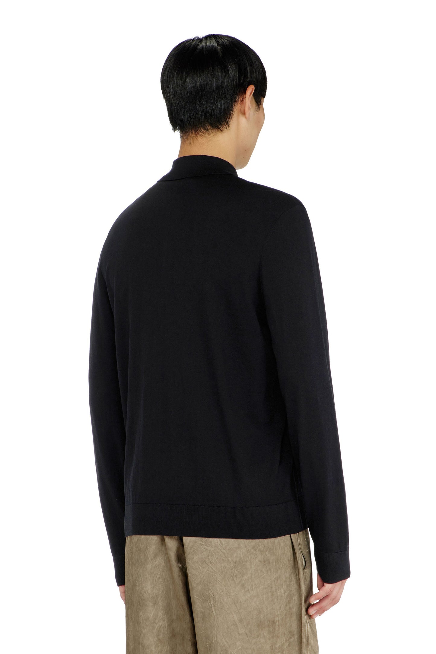 Silk-blend polo jumper with satin placket