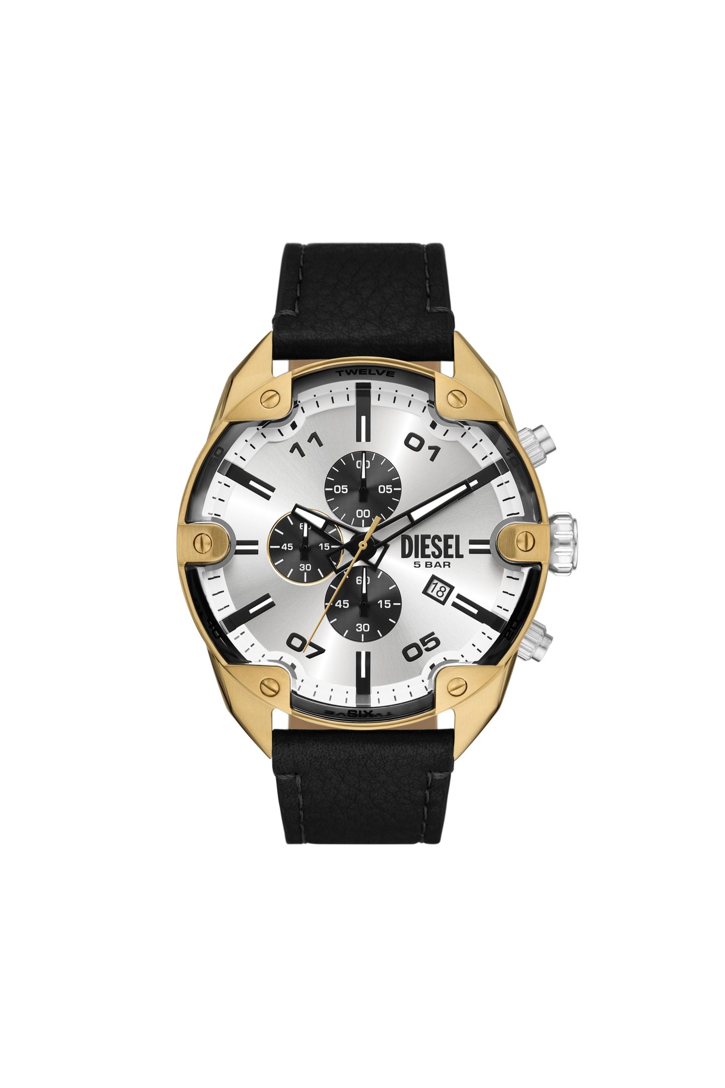 Spiked Chronograph Black Leather Watch