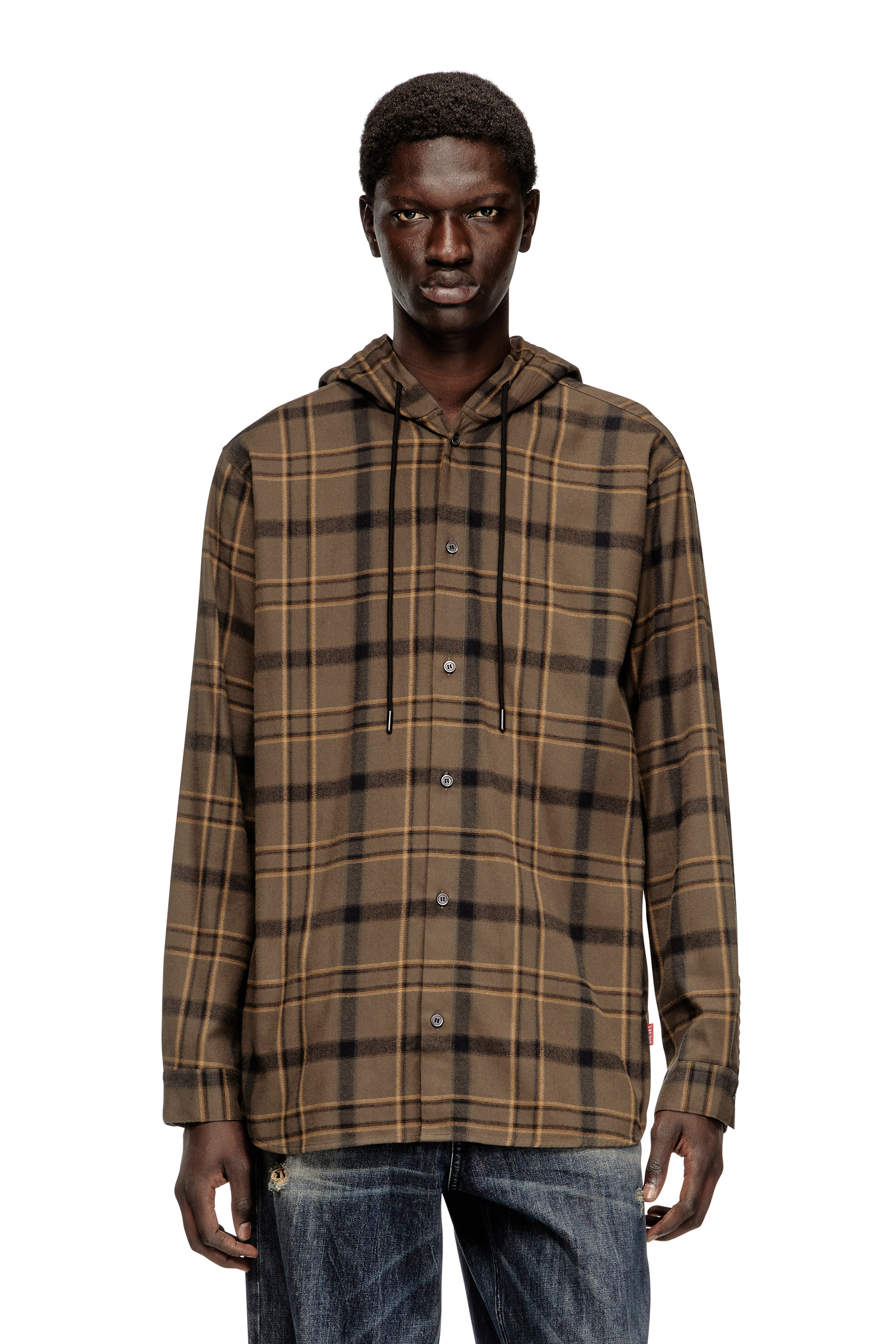 

Hooded Shirt In Check Flannel With Logo